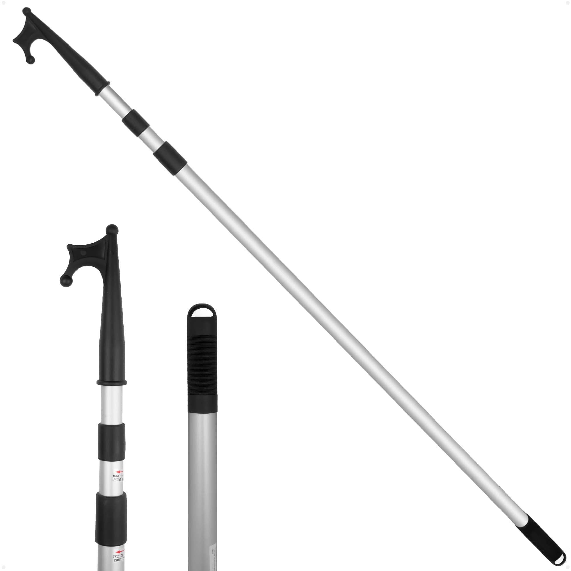 Telescoping Aluminum Boat Hook, Extends from 4.5 ft. (56-Inch) to 12 ft (144-Inch), Anodized Aluminum Shaft, ABS Plastic - FO3466
