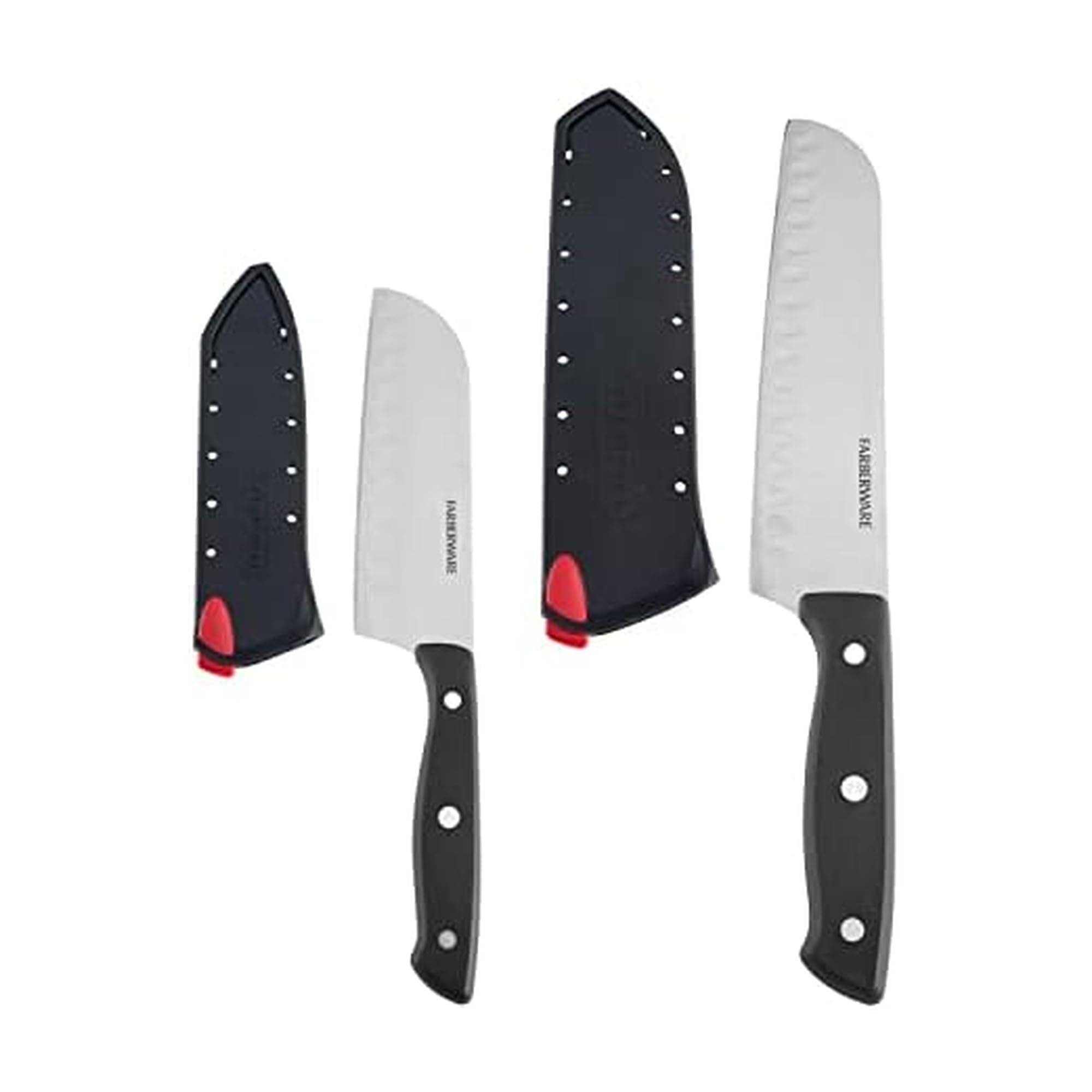 Edgekeeper Self-Sharpening Triple Riveted Santoku Knife Set, 4-Piece, Black