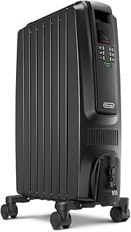 DeLonghi Dragon Digital Oil Filled Radiator Heater, 1500W Electric Space Heater for indoor use, programmable timer, Energy Saving, full room heater with safety features TRD40615EBK, 16"x10"x26", Black