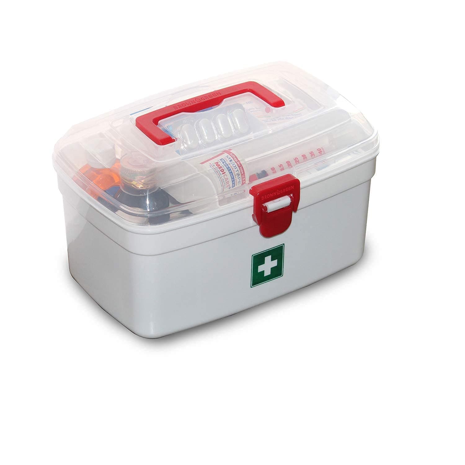 TRIVESH Plastic Rectangular Medicine Box, Medical Box, First aid Box, Multi Purpose Box, Multi Utility Storage with Handle (White & Red)