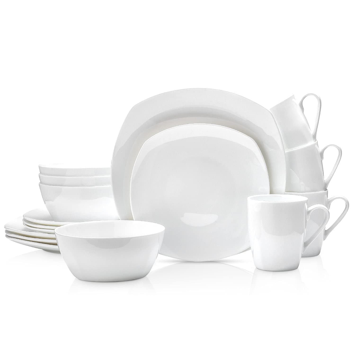 Stone LainBone China Soft Square 16 Piece Dinnerware Set, White