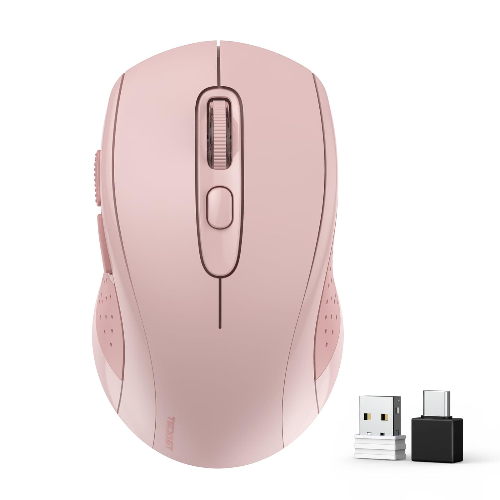 TECKNET Bluetooth Mouse, 4000DPI Wireless Mice for Laptop 2-in-1(BT 5.0/3.0+2.4Ghz) Computer Portable PC Mouse Wireless with USB Receiver for Mac (USB-A/C+Bluetooth, Pink)