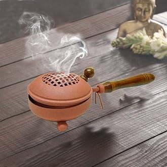 Heaven Decor Incense Burner, Loban Burner with Handle, Dhoop Dhuni Burner Sambrani Dhoop Burner for Home Office Temple Prayer Butler