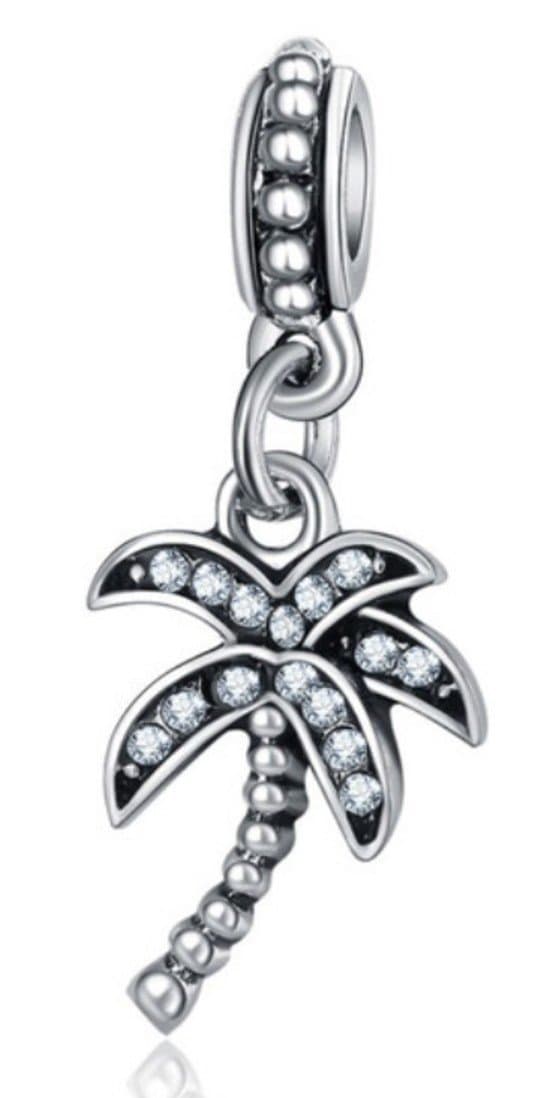 J&M Dangle Coconut/Palm Tree with Clear Crystals Charm Bead for Charms Bracelets
