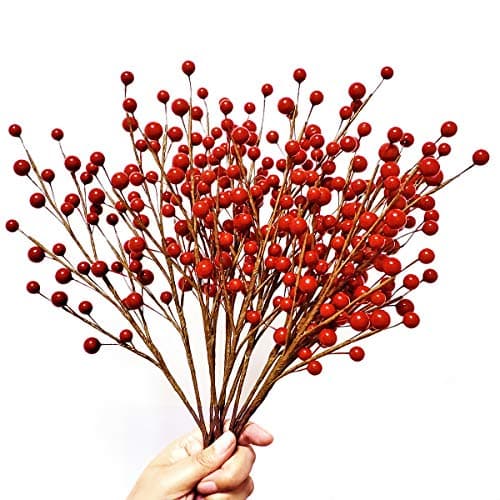 WsCrafts 12Pack Artificial Red Berries Stems, 12" Waterproof Berry Branches for Home Holiday Wedding DIY Crafts Decor