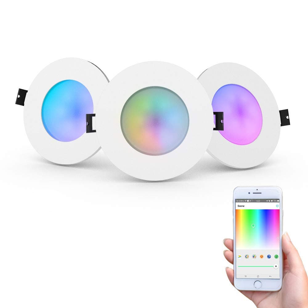 iHomma 3-Pack Smart LED Downlight, Wi-Fi APP and Remote Control, RGBWW Cool White Warm White Mutil-color, IP65 Waterproof, Recessed Spotlight for Bathroom Livingroom Kitchen 6W 350LM 100-240V