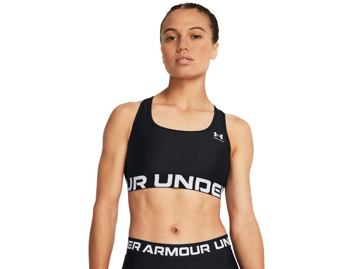Under Armour Womens HeatGear Authentics Mid Impact Branded Sports Bra