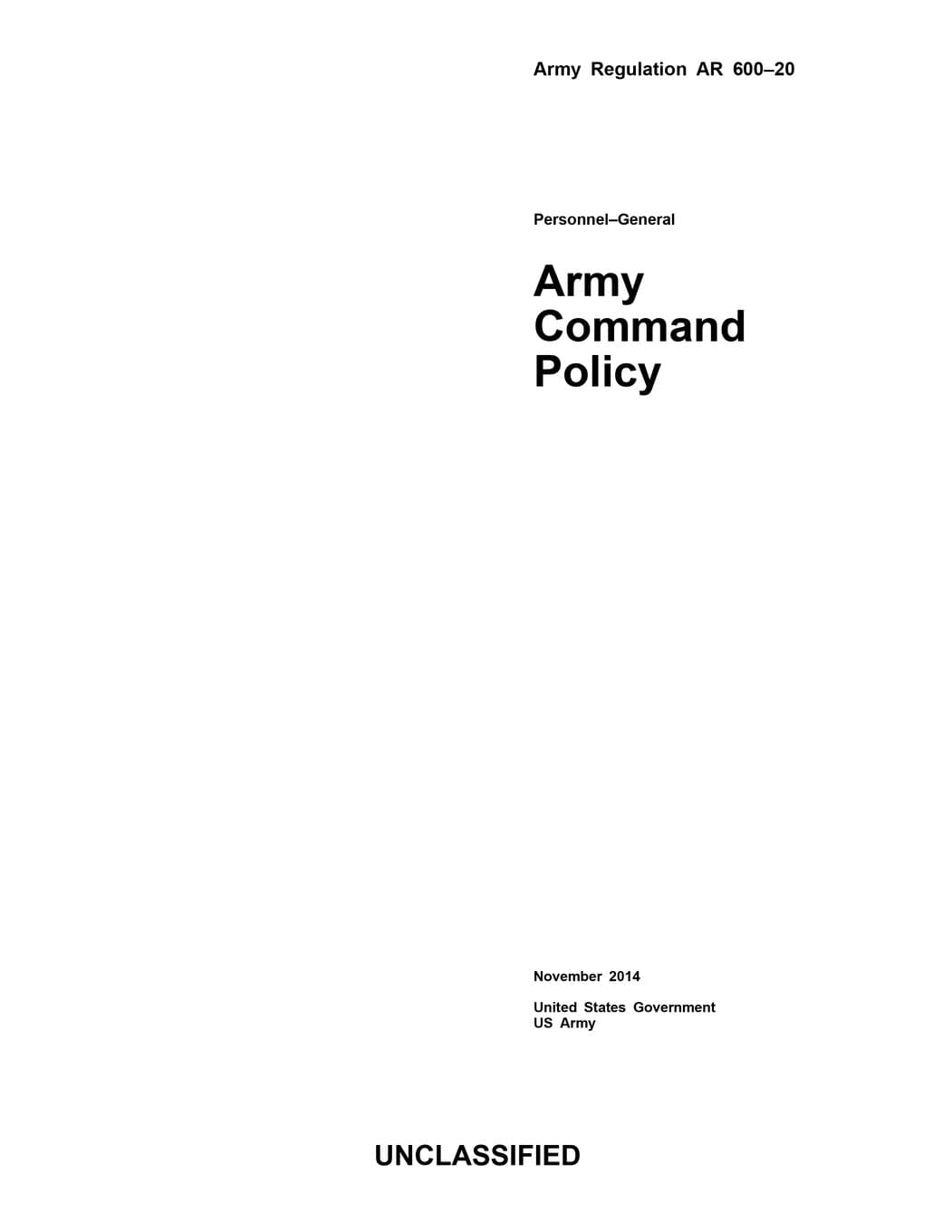 Army Regulation AR 600-20 Army Command Policy November 2014