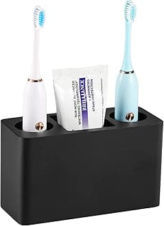 Luxspire Toothbrush Holder, 3 Slots Electric Toothbrush and Toothpaste Holder, Resin Bathroom Countertop Storage Bathroom Accessories Toothbrush Stand for Vanity Counter Organizer Caddy - Black