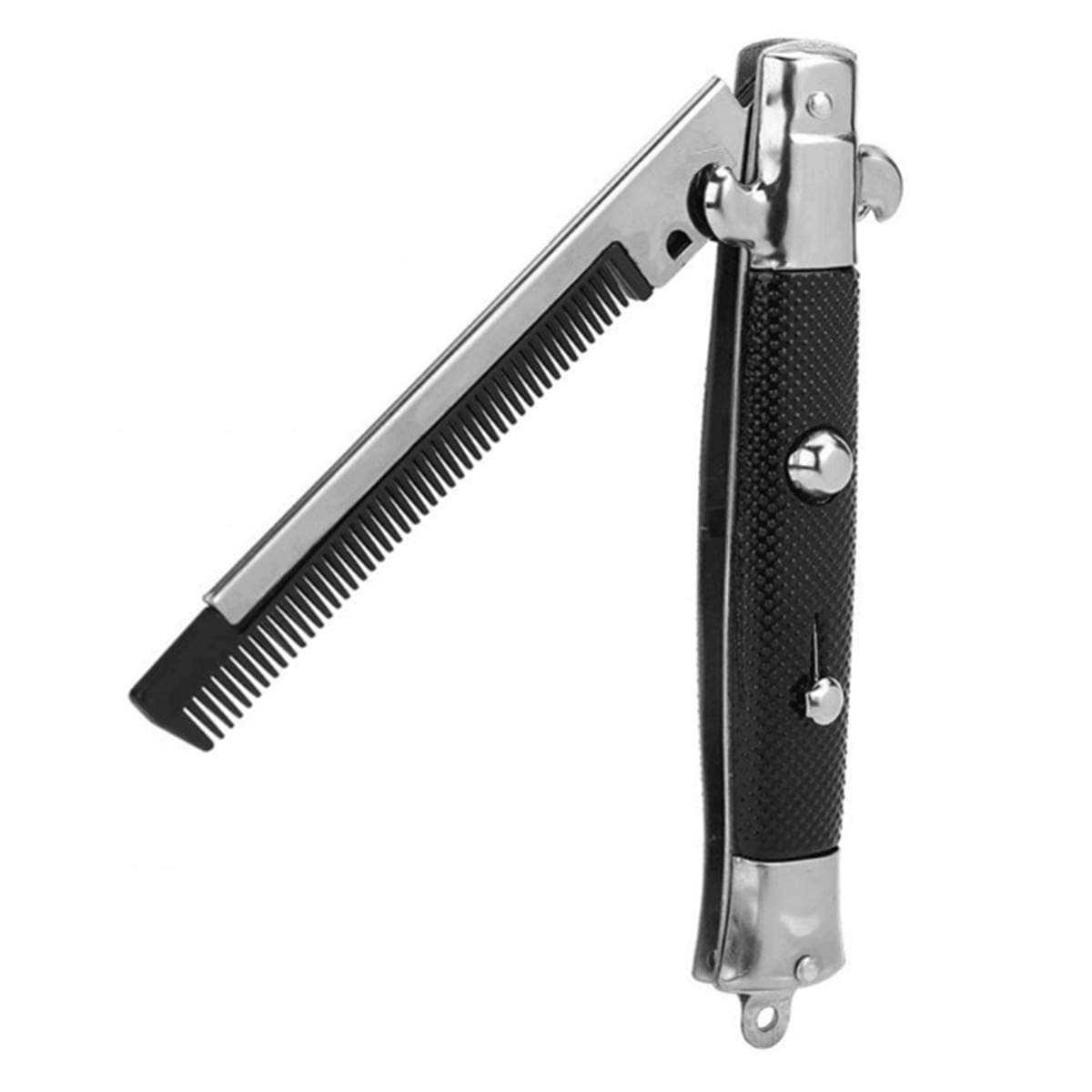 NA Switchblade Comb, Foldable Stainless Steel Hair Comb with Automatic Push Button Metal Spring Jump Brush for Beard Mustache, Men Oil Hair Styling Accessories