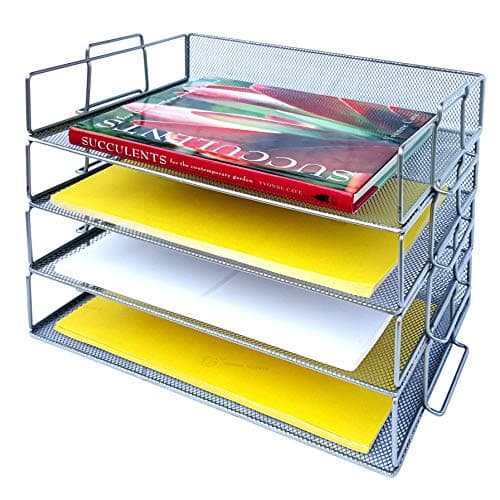 Coastal Colors 4 Tier Mesh Desk Organizer Stackable Trays to Organize Paper, Stationary, Documents, Files. Perfect Paperwork Filing and Organization Inbox for Home Office Classroom Cubicle Silver
