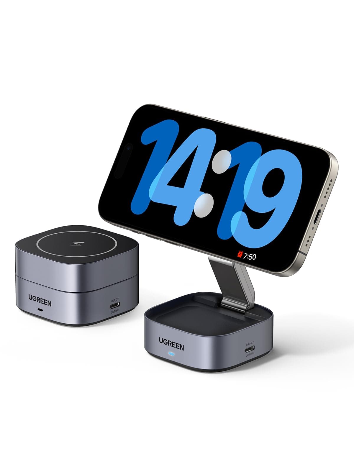 UGREEN Foldable 2-in-1 MagFlow Wireless Charging Station for Apple Magsafe Charger iPhone, Fast Magnetic Wireless Charger Stand for iPhone 17-12 Series, AirPods, Apple Watch - With 1M USB C Cable