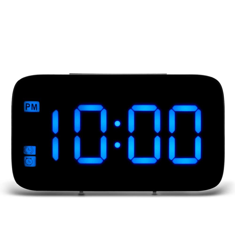DDSKY LED Digital Alarm Clock, LED Display Automatic Clock Voice Control Electric Snooze Night Backlight Desktop Clocks for Home Bedroom Office Travel, Blue