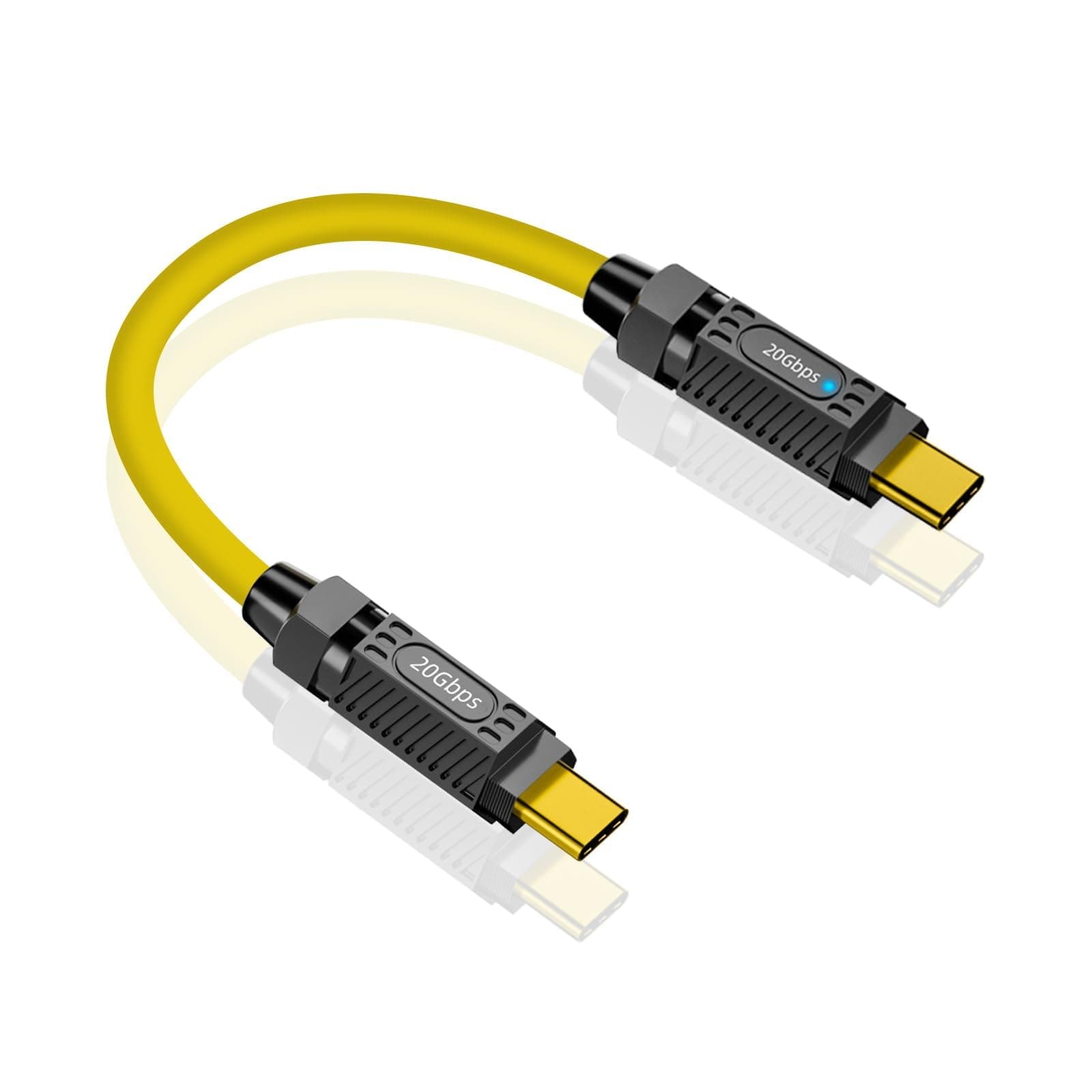 Short USB C to USB C Cable 20cm/ 7.8inch, 140W Short USB C Charger Cable, 20Gbps PD3.1 Type C Cable, with LED Indicators, Support 8K@60Hz for Thunderbolt 3, MacBook Pro, External SSD
