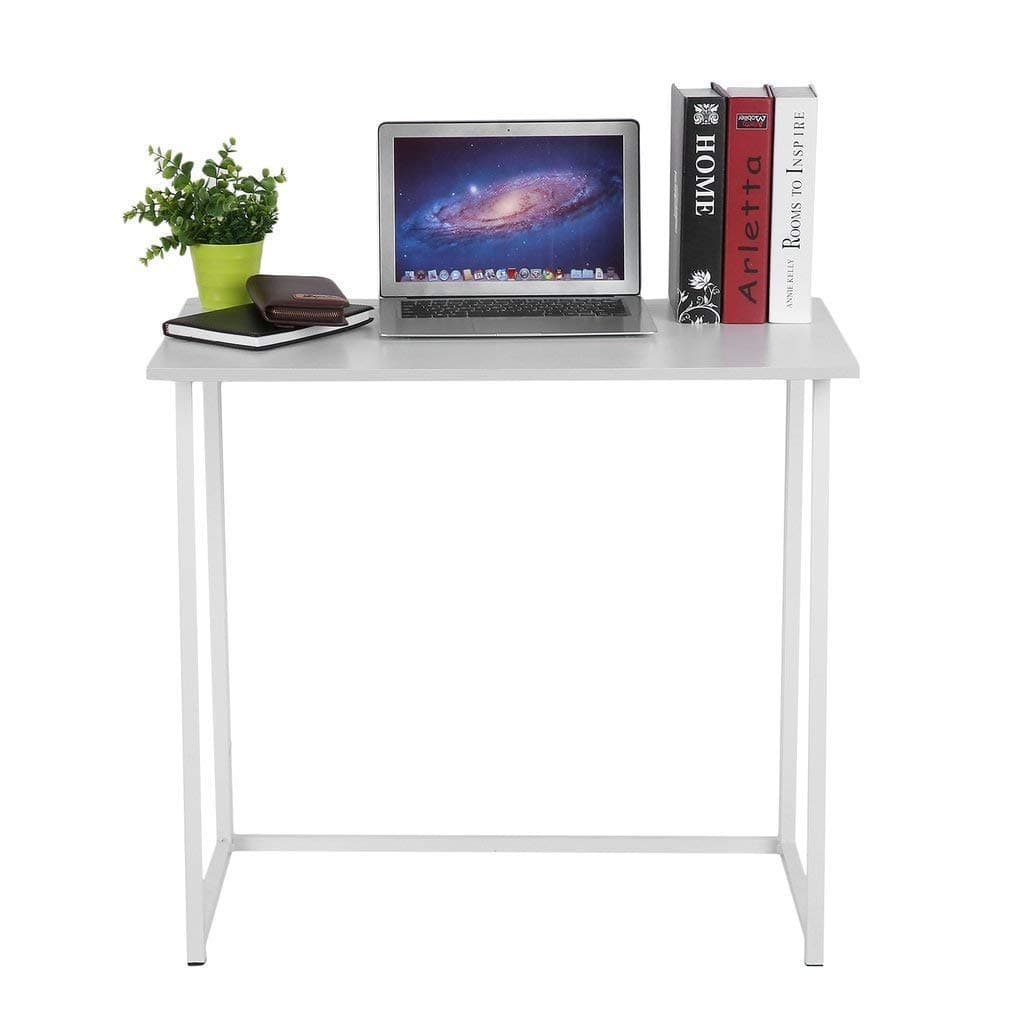 Huisenuk I Shape Folding Office White Computer Desk Table White Simple Small Home PC Laptop Table Study Desk for Student Wedding Reception Table Meeting Table on Workstation (Folding Table White)