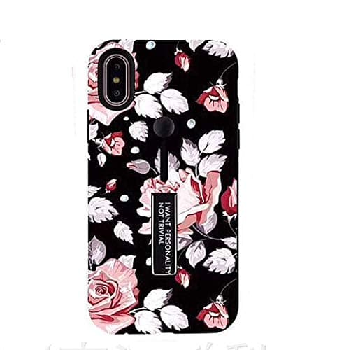 iPhone 7/8 Plus Case with Finger Grip,YTamazing 3D Embossed Flowers Design Rugged Shockproof Slim Fit Dual Layer Finger Ring Loop Strap Case with Finger Strap for iPhone 7/8 Plus(Pink Flowers, 7+/8+)