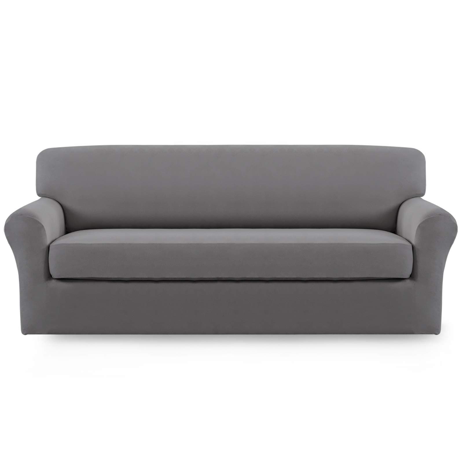 2 Pieces Microfiber Stretch Sofa Slipcover – Spandex Soft Fitted Sofa Couch Cover, Washable Furniture Protector with Elastic Bottom Kids,Pet (Sofa, Light Gray)