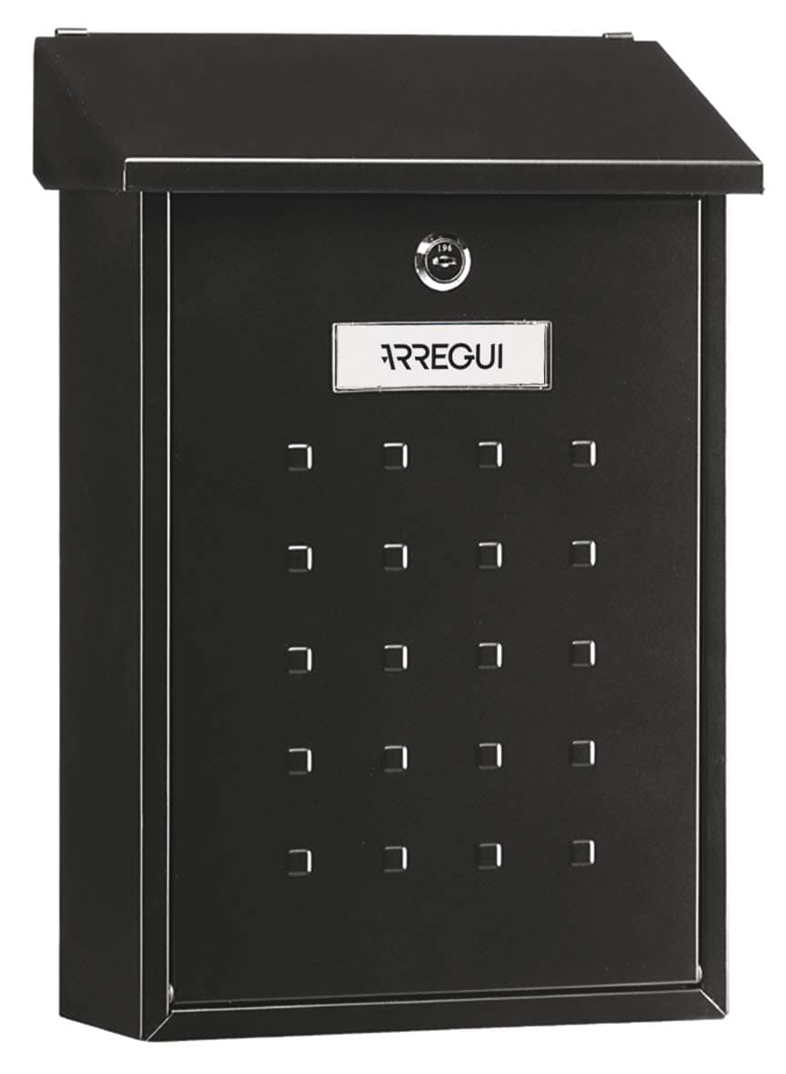 Steel Mailbox, Size M (DIN A4 Mail and Magazines), Single Exterior Mailbox, Wall Letterbox, Rainproof, Easy to Install, Black