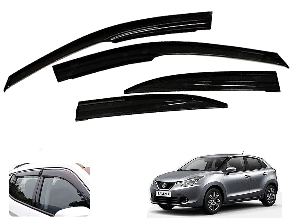 Auto Pearl Car Rain Guards Wind Door Visor Side ||Wind Visor ABS Plastic Deflector ||Perfect As per Window Frame ||Compatible with- Baleno New (Set of 4, Black)