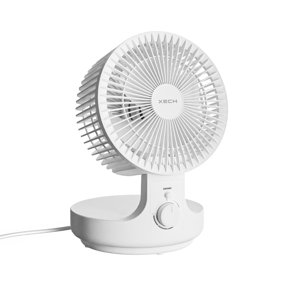 Table Fan High Speed with Oscillation Noiseless Mini Desk Fan Portable Foldable Kitchen Fans 45W 2200 RPM 120° Oscillating Aerodynamic 190mm Fan Blades (Airwave) (White)