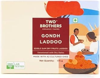 Two Brothers Organic Farms Natural Gondh Laddoo (175 G)| No Sugar | Sweetened with Dates | Protein-Rich | Made with Desi Ghee | Immunity Booster | 100% Natural Snack