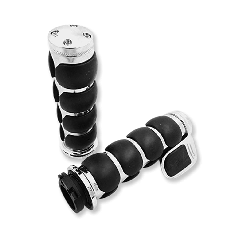 HTT Chrome Rubber Hand Grips 1" Pair for HD FXDWG Dyna Wide Glide/Suzuki Volusia 800 M50 Boulevard