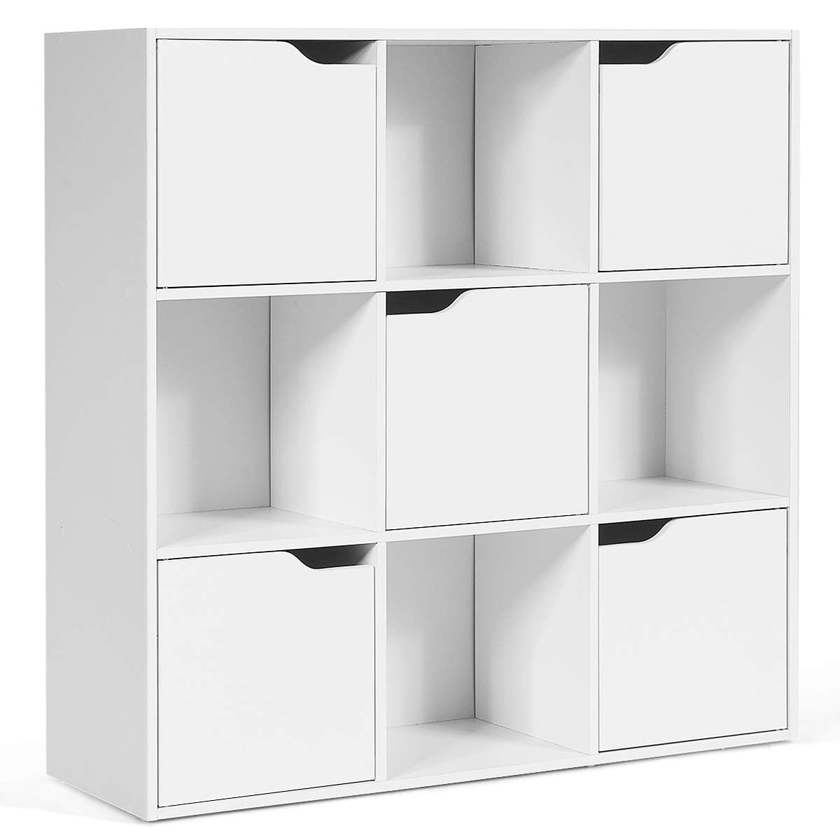 Giantex 9-Cube Storage Organizer, Storage Cabinet with 4 Open Cubes and 5 Cabinets, Freestanding Wooden Cubby Bookcase, Compartment Units for Home Office, 3-Tier Bookshelf for Books