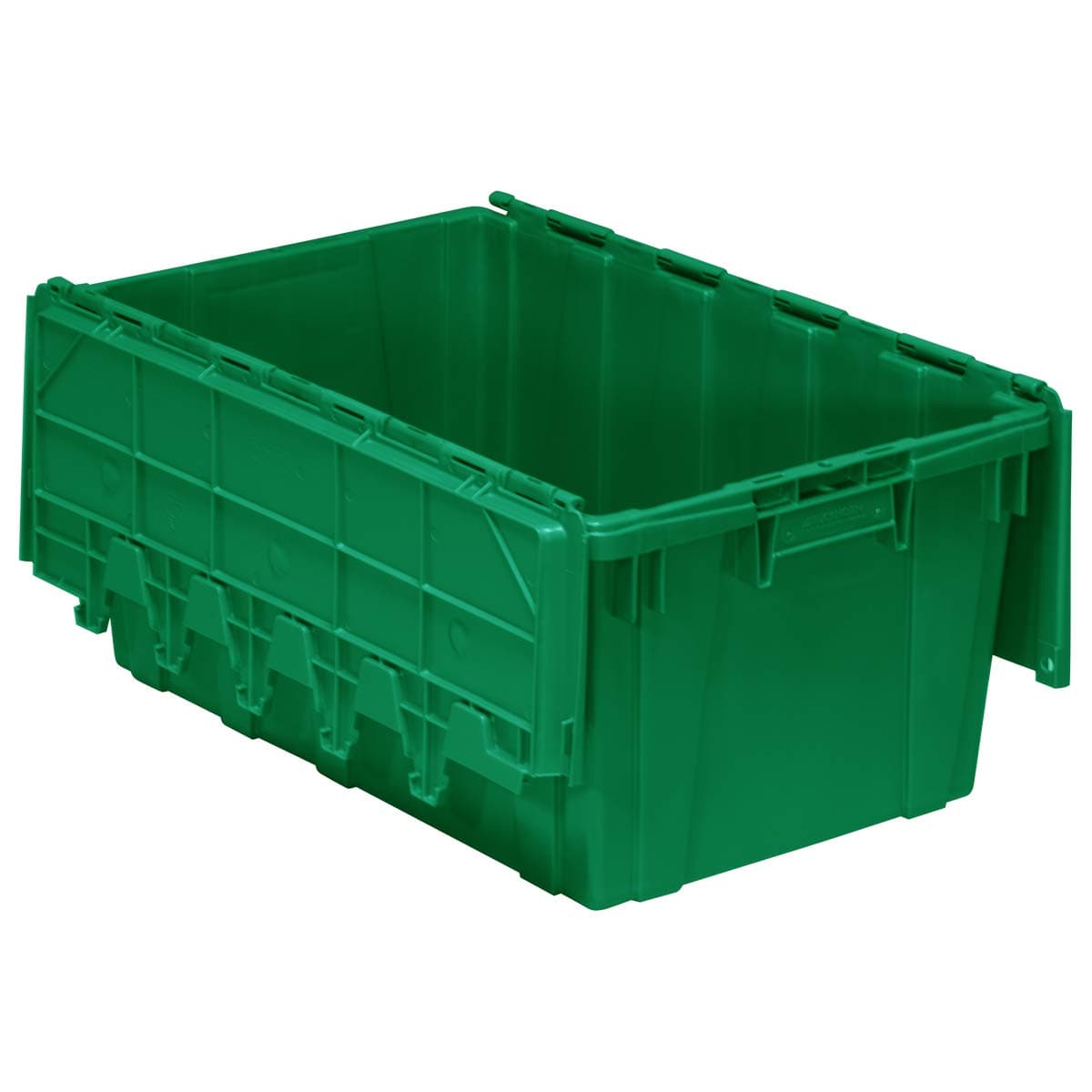 Buckhorn AR2717120204000 Industrial Plastic Stackable Storage KeepBox Tote Container with Hinged Attached Lid, 27-Inch L x 17-Inch W x 12-Inch H, Green