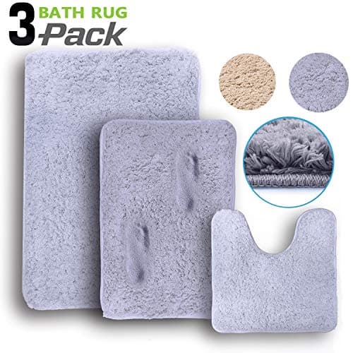 wyewye Bath Mat Bath Rug Set 3 Piece Comfortable, Soft Plush, Maximum Absorbent, Machine Wash, Non-Slip, Thick, Easier to Dry for Bathroom Floor Rug Shower Rug, Gray Set of 3 - Small/Large/Contour