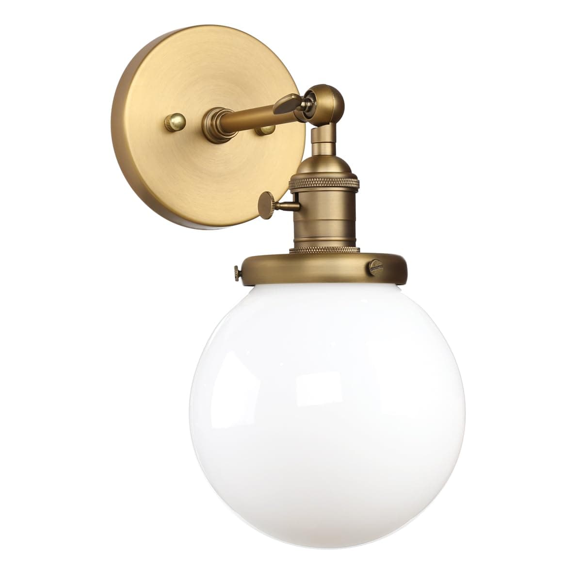 Hardwired Wall Sconce with White Globe, Brass Bathroom Vanity Light with On Off Switch, Vintage Wall Light Fixtures for Living Room Loft Hallway