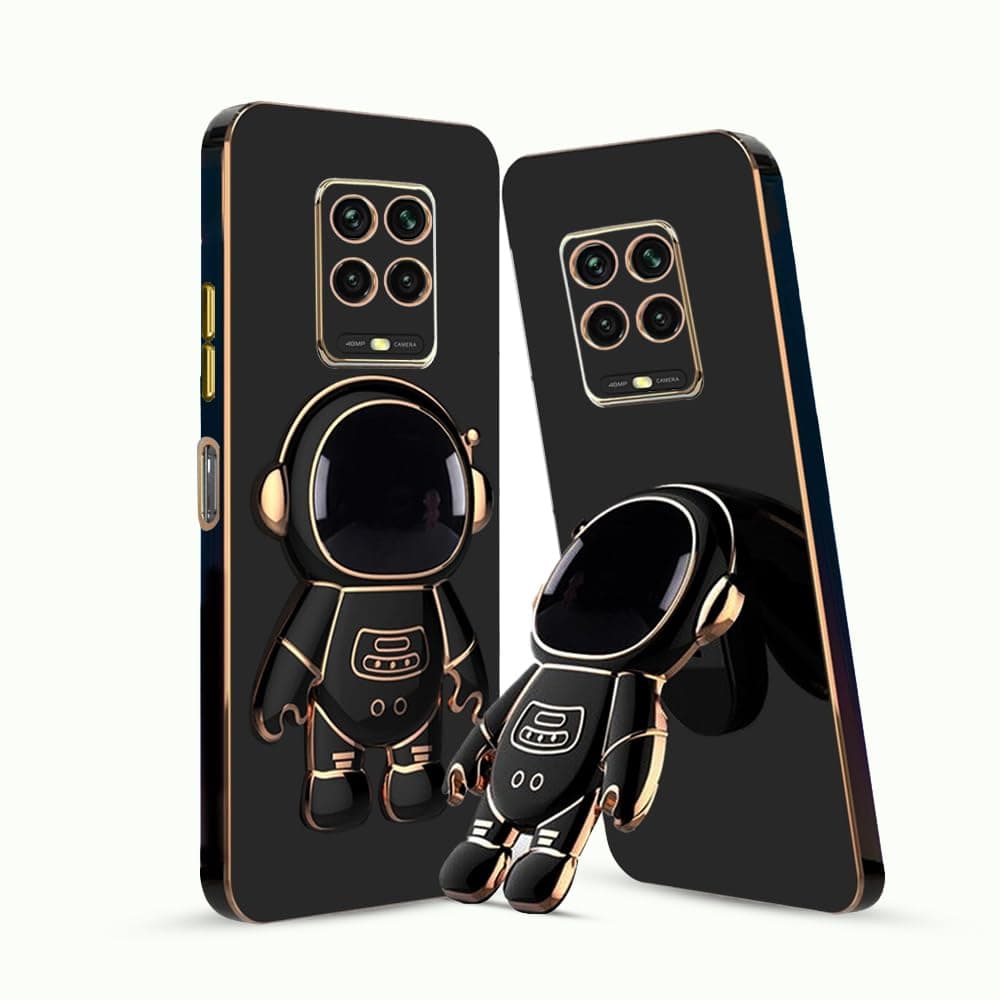 KARWAN® 3D Astronaut with Folding Stand Back Cover Case Compatible for Redmi MI Note 9 Pro Max | Slim electroplated case | Stand case | Soft TPU | Space Astro Theme | Camera Protection-Black.