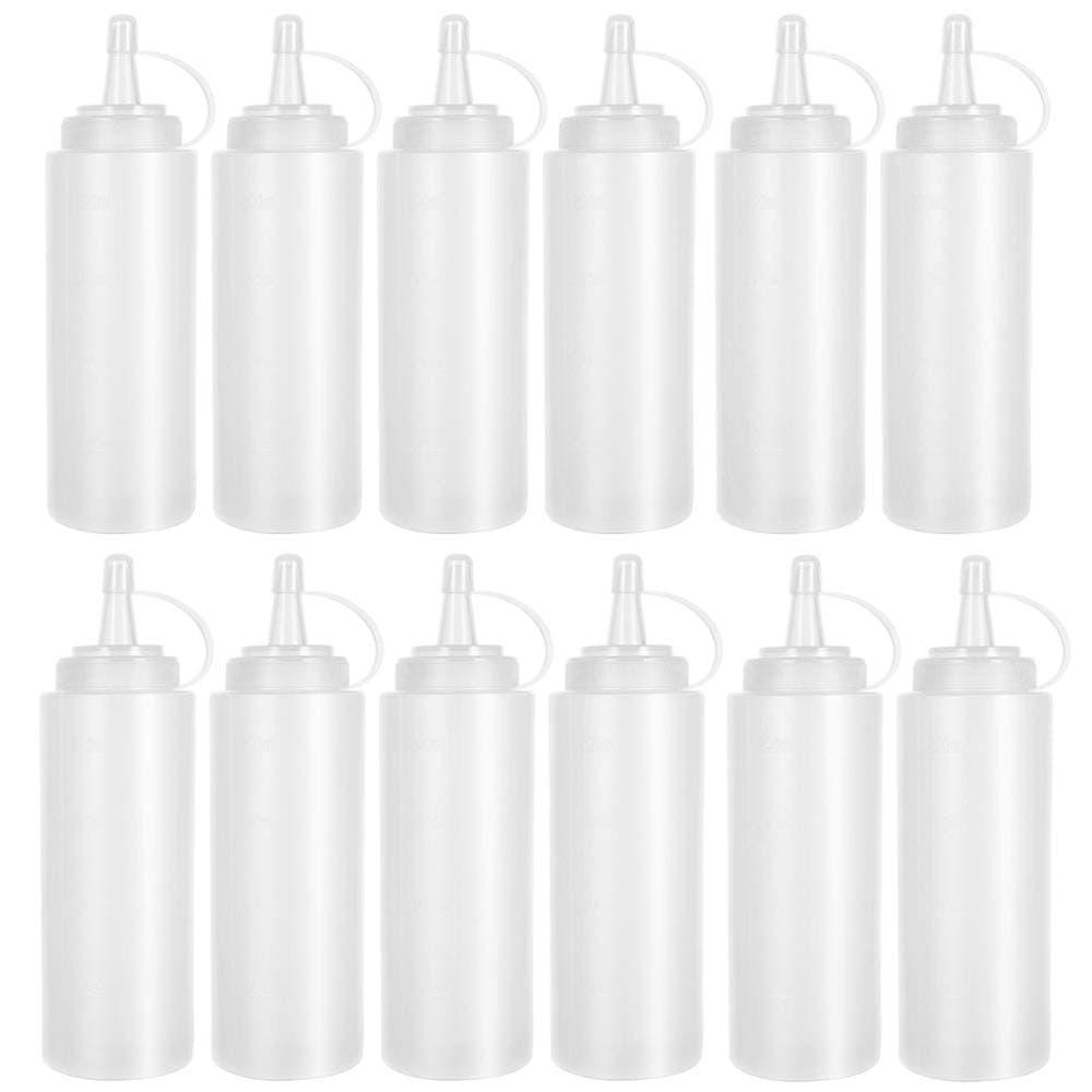 12 Pack 8 oz Plastic Squeeze Bottles Multipurpose Squirt Bottles for Ketchup,Condiments,BBQ Sauce,Dressing,Barbecue,Grilling,Crafts,Syrup and More