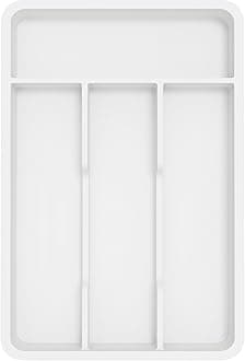 Lifewit Silverware Tray, Cutlery Drawer Organizer Storage for Kitchen, Plastic Flatware Utensil Holder Divider for Spoons Forks Knives Tableware, 4 Compartment, White