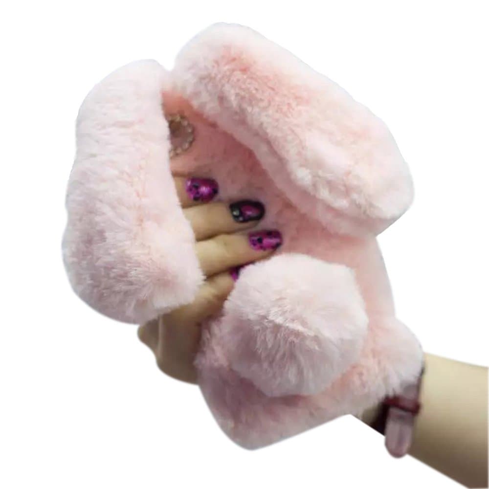 for iPhone 6S Plus Rabbit Fur Case,Shinetop Bling Diamond Luxury Cute Soft Warm Fluffy Rabbit Fur Case Winter Handmade Bunny Hair with Crystal Bowknot Protective Cover for iPhone 6S Plus/6 Plus -Pink