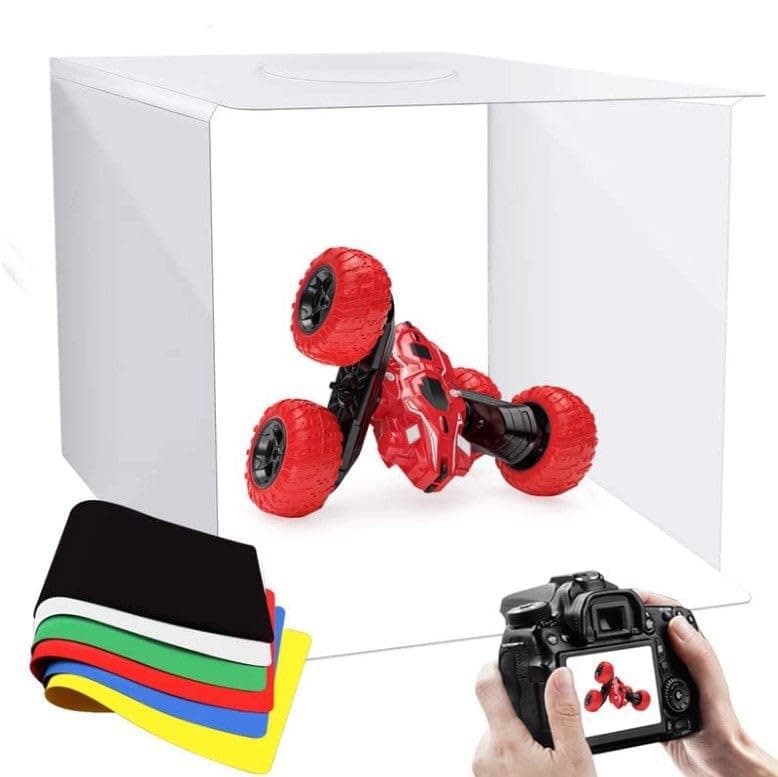 Folding Photo Studio Light Box Kit, 12.2 x 12.2inch Portable Photography Shooting Booth Table Top Light Tent Kit with 80 LED Lights (10 Levels Dimmable 3 Colors) and 6 Colors Backdrops