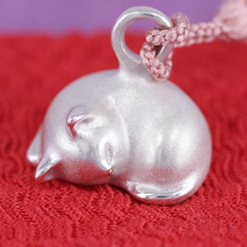 Sleeping Cat Netsuke[strap with Figurine] of Sterling Silver