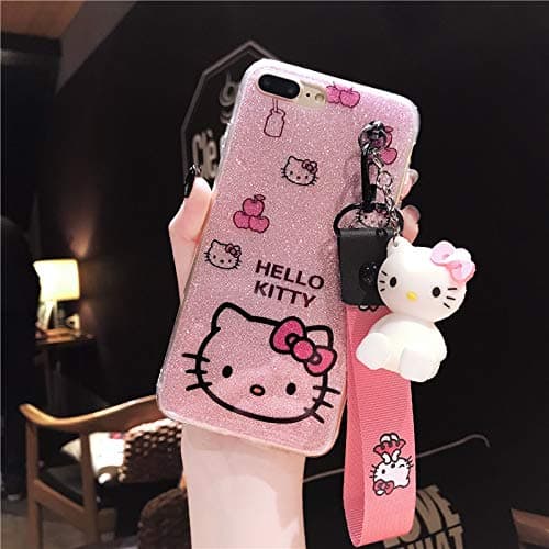 Maxlight for iPhone Xs Max XR Kitty Case Bling Hello Kitty Cover for iPhone 7 8 Plus X Phone Cover + Toy Stander +Strap (Style 4, for iPhone XR)