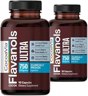 Ultra 750mg Cocoa Flavanols – Heart & Brain Support, Memory & Blood Circulation Booster, High Flavanol Cocoa for Nitric Oxide, Energy & Oxygen Boost, Vegan, Gluten-Free, 60-Day Supply