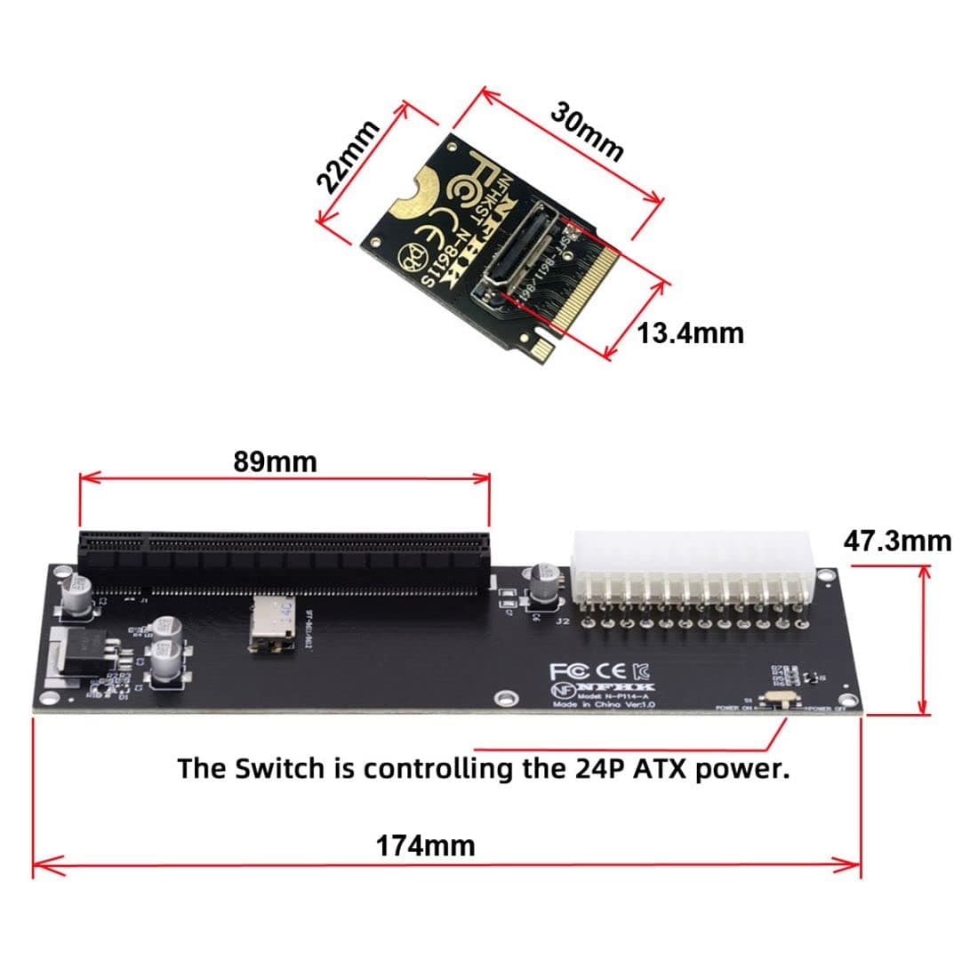 Chenyang Oculink SFF-8612 to PCI-E 3.0/4.0 M.2 M-Key to SFF-8611 Host Adapter for eGPU/GPD Win Max2 External Graphics Card & SSD