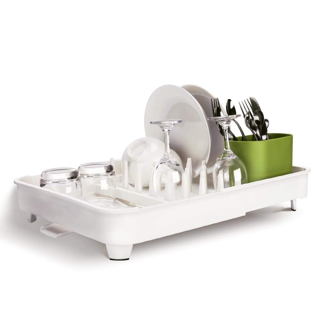 Dish Drainers Rack, Extend Expandable Drainer Rack Adjustable Foldaway - White and Green
