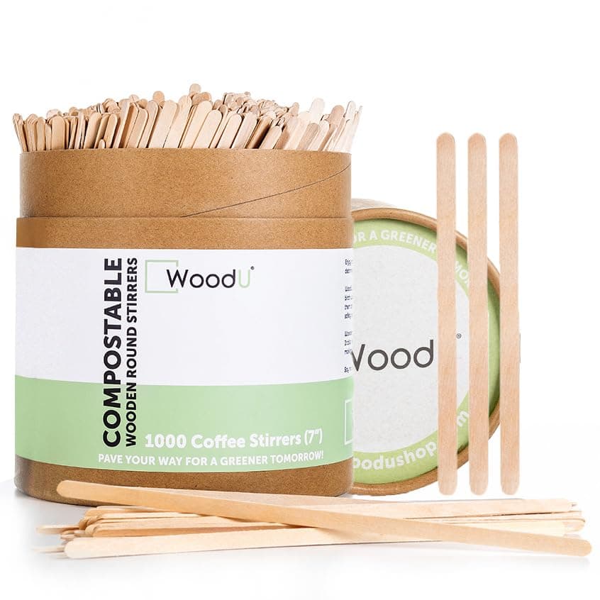 Coffee Stir Sticks (7” 1000 pcs) Round End, Eco Friendly Coffee Stirrers Dark Wood for Hot Drinks