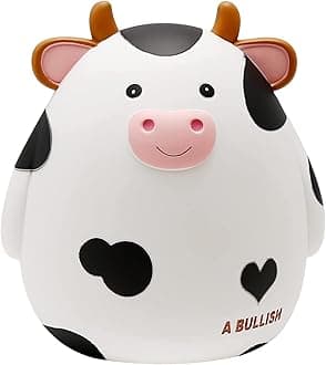 H&W Cow Piggy Bank, M Size, Unbreakable Coin Box for Kids, Cute Animal Money Bank Birthday for Boys Girls,Coin Saving Boxes (White)