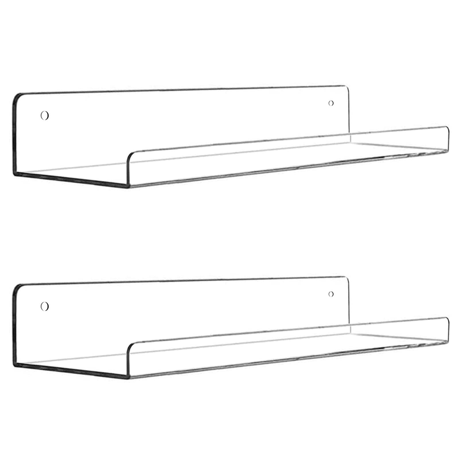 Acrylic Floating Wall Ledge Shelf, Clear Bathroom Storage Shelves Display,Acrylic 15" Invisible Bookshelf (2pack)