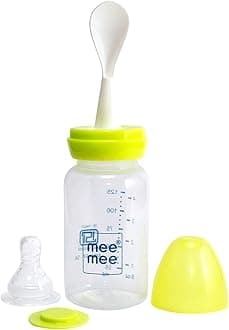 Mee Mee 125ml 2 in 1 Baby Feeding Bottle with Spoon (Green)