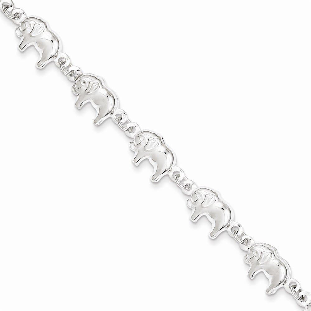 Sterling Silver Elephant Bracelet Length 7"