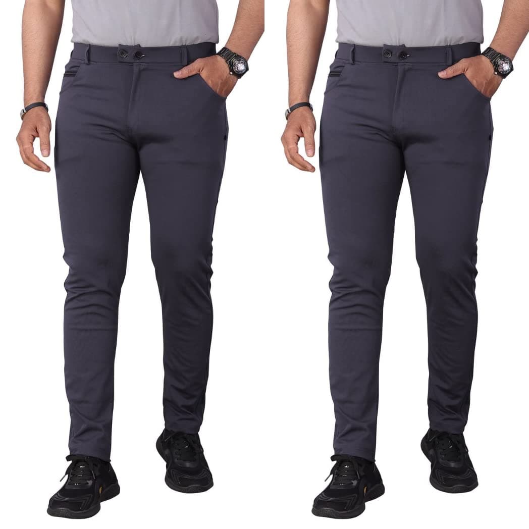 JPM brothers Men's Slim Fit Polyester Blend Pant (BUTTON--GREY&GREY--L_Grey_L)