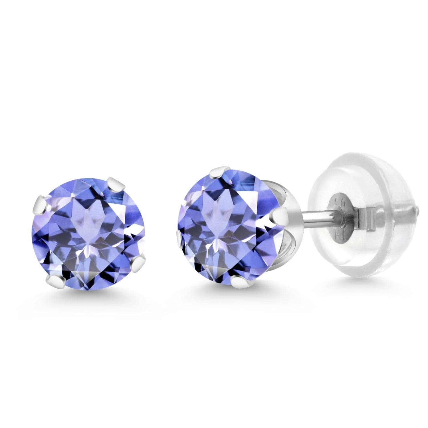Gem Stone King Solid 14K Gold Genuine Natural Tanzanite Stud Earrings for Women Men | Gemstone Birthstone | Round 5MM | Gold Earrings | 1.00 Cttw