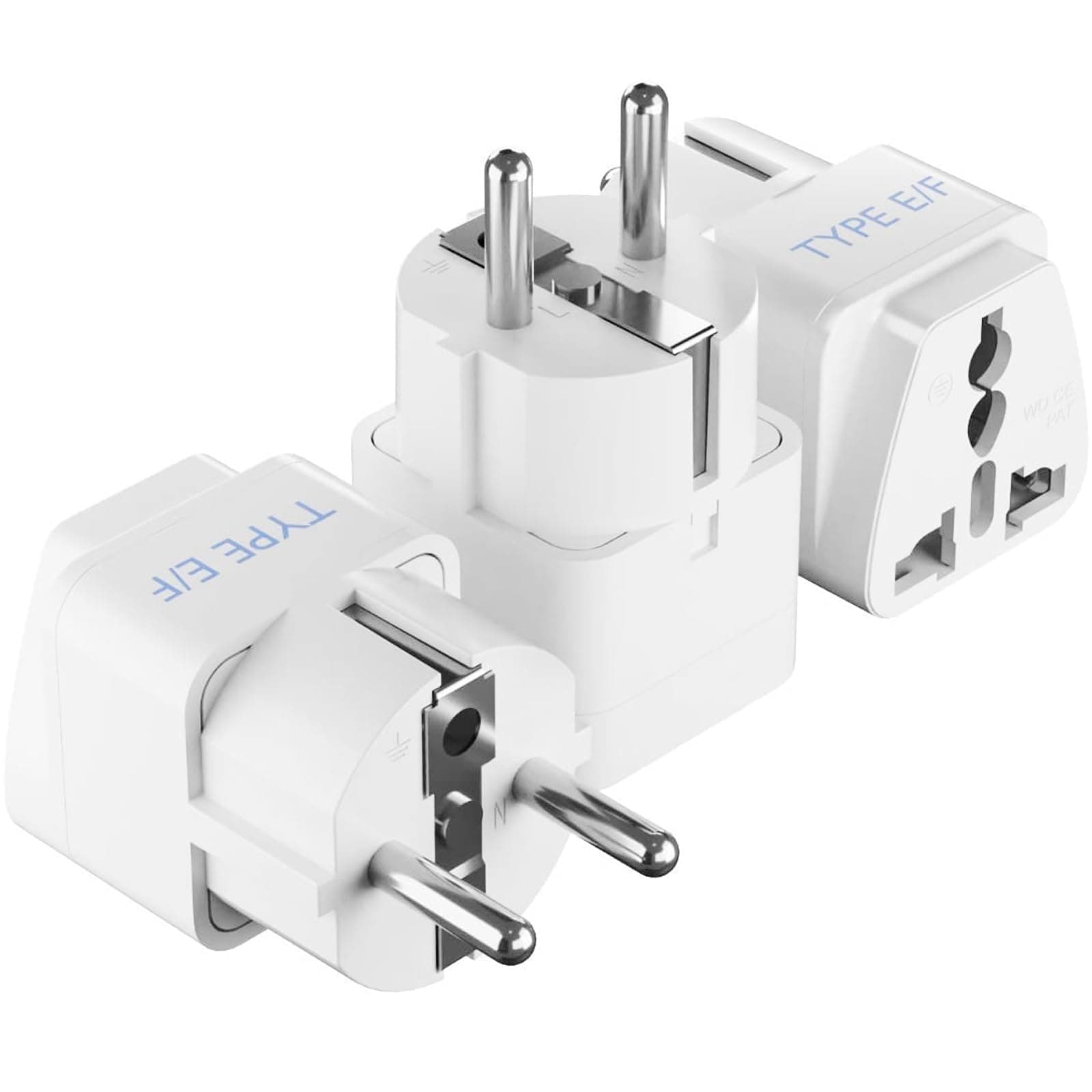 Ceptics 3 Pack - Grounding Universal Plug Adapter for Europe, Germany, France (SCHUKO) (Type E/F)