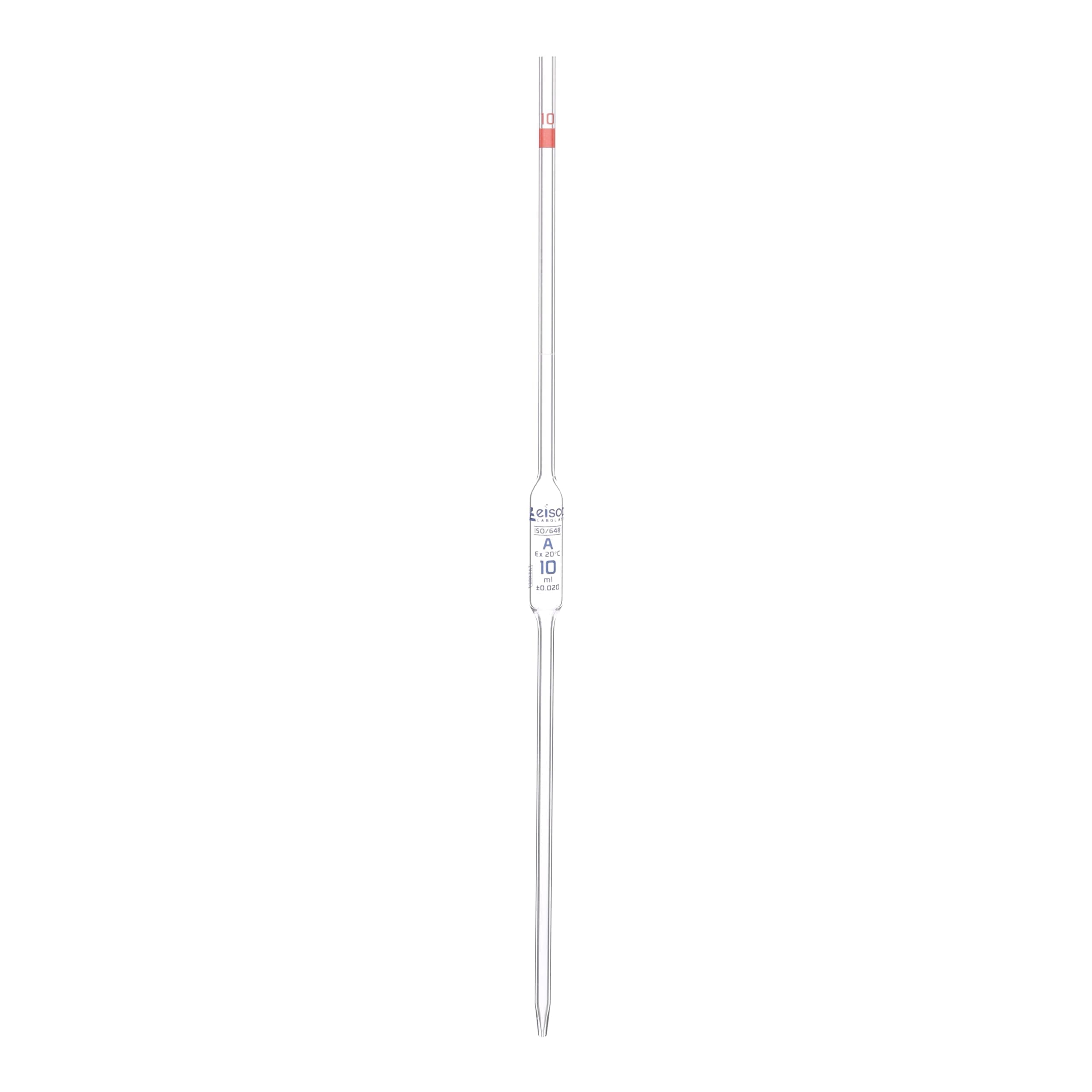 EISCO Volumetric Pipette, 10mL - Class A - Blue Markings - Red Coded - Borosilicate Glass