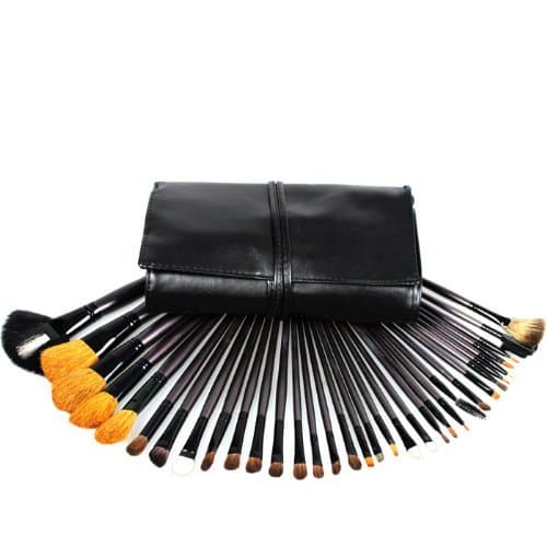 34 Pcs Professional Cosmetics Makeup Brushes Set Kits with Black Synthetic Leather Bag